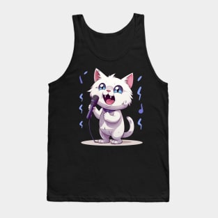 Kawaii white Cat singing Tank Top